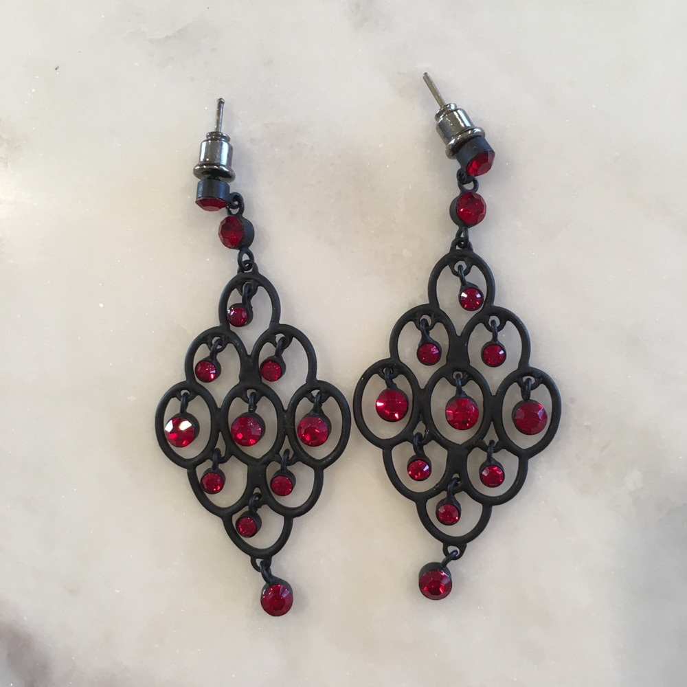 Red and black sparkly chandelier earrings